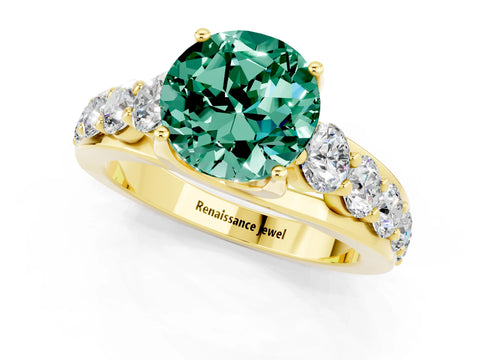 Yellow gold Round Cut Green Sapphire Engagement Ring with Pavé Band and Four-Prong Setting_1