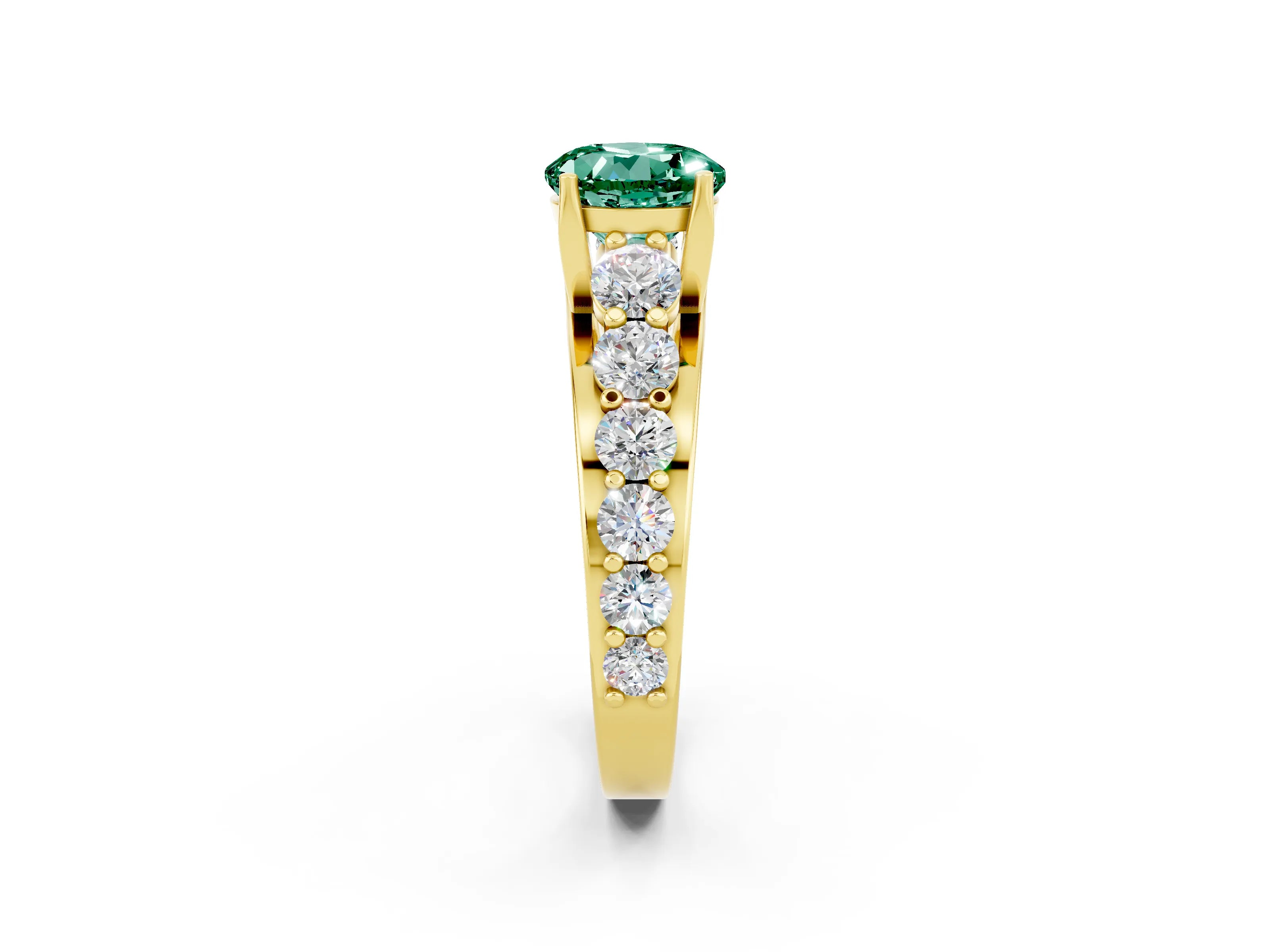 Yellow gold Round Cut Green Sapphire Engagement Ring with Pavé Band and Four-Prong Setting_2