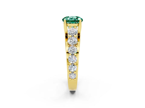 Yellow gold Round Cut Green Sapphire Engagement Ring with Pavé Band and Four-Prong Setting_2
