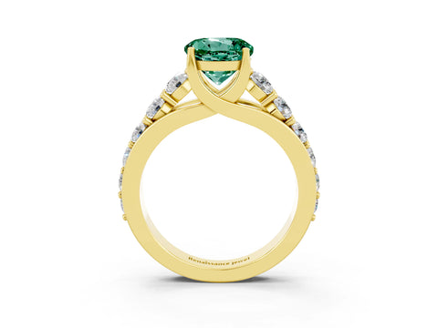 Yellow gold Round Cut Green Sapphire Engagement Ring with Pavé Band and Four-Prong Setting_3