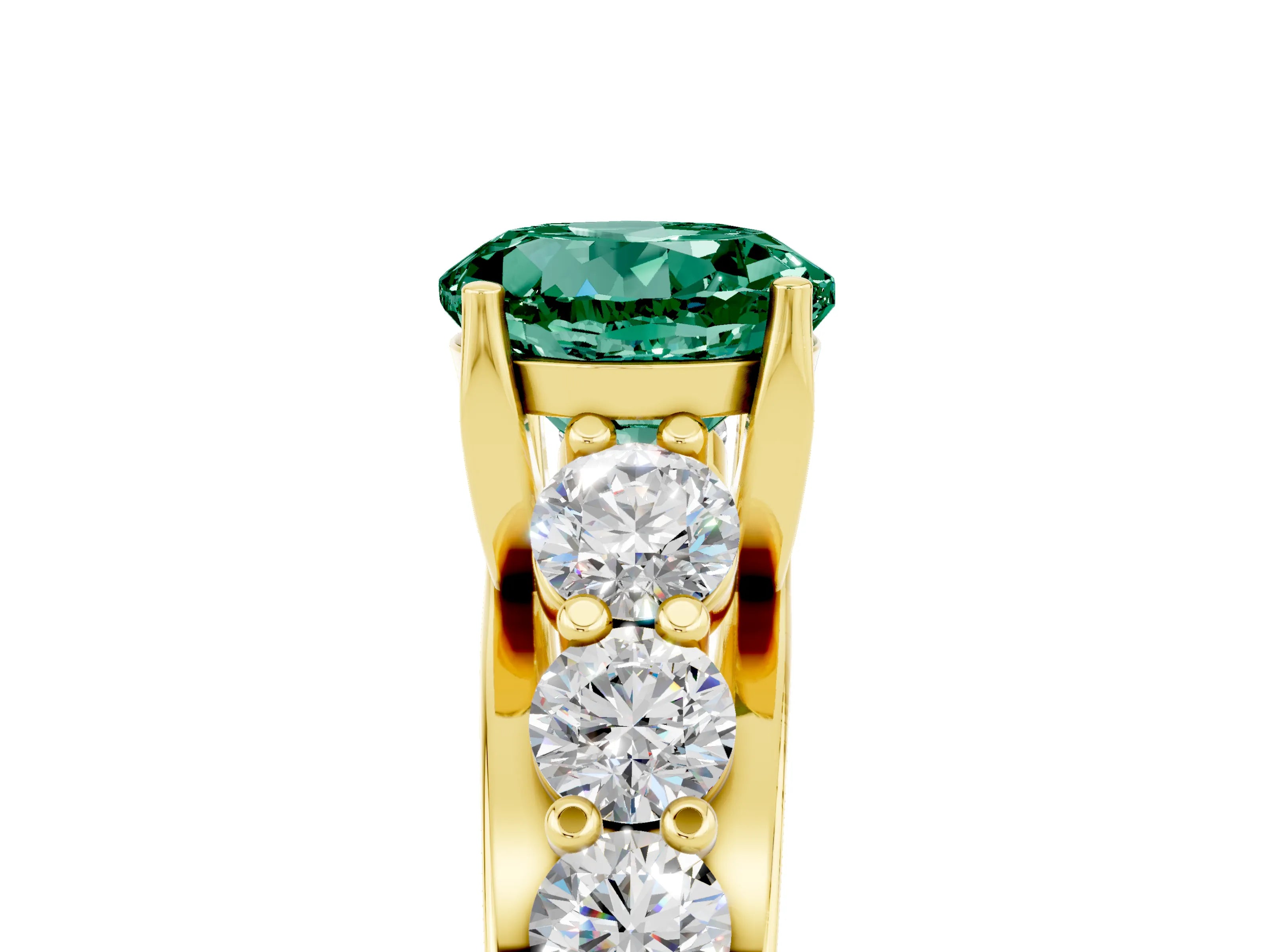 Yellow gold Round Cut Green Sapphire Engagement Ring with Pavé Band and Four-Prong Setting_5