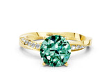 Yellow gold Round Cut Green Sapphire Engagement Ring with Side Stone Accents and Four-Prong Setting_27
