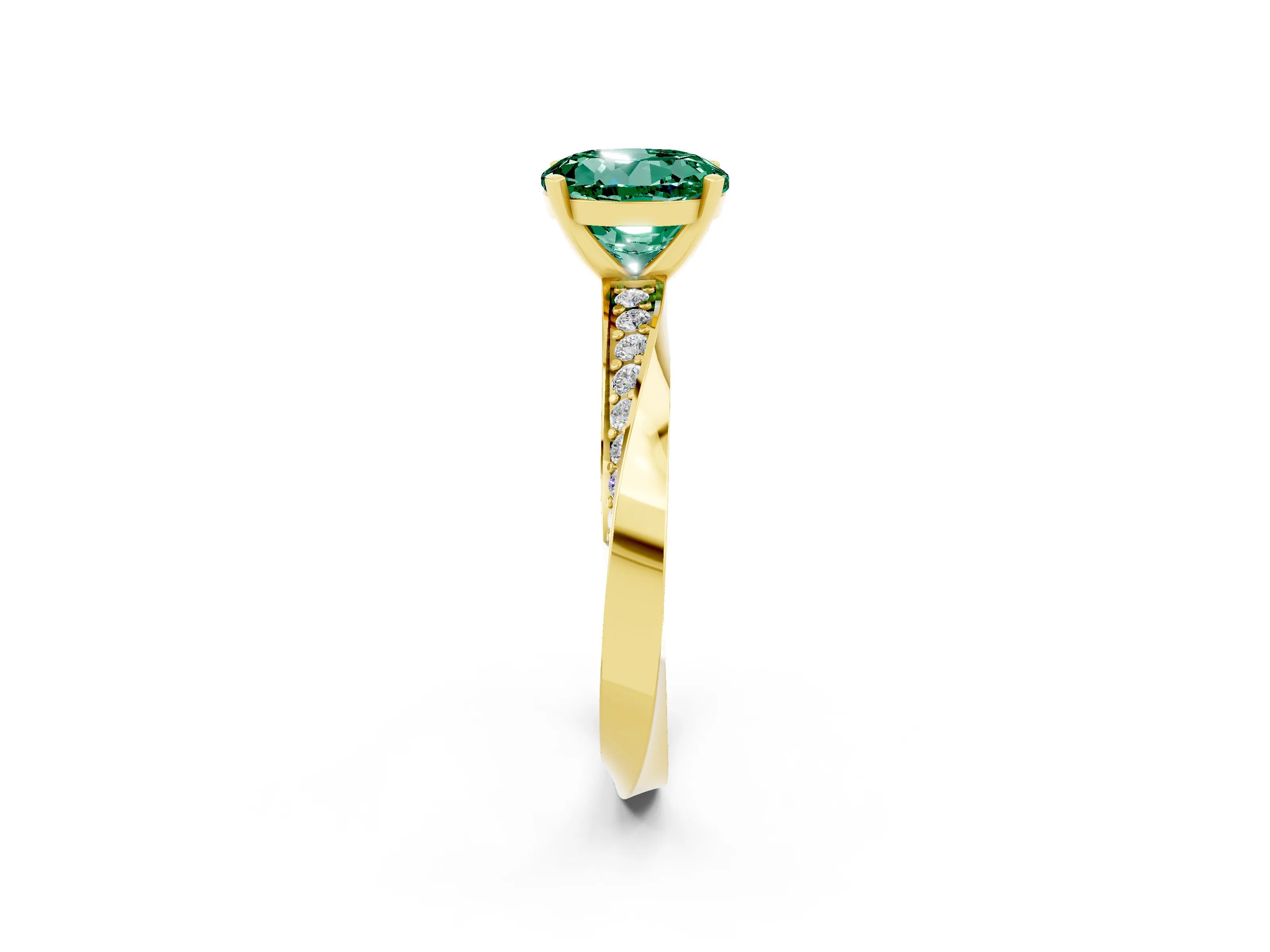 Yellow gold Round Cut Green Sapphire Engagement Ring with Side Stone Accents and Four-Prong Setting_29