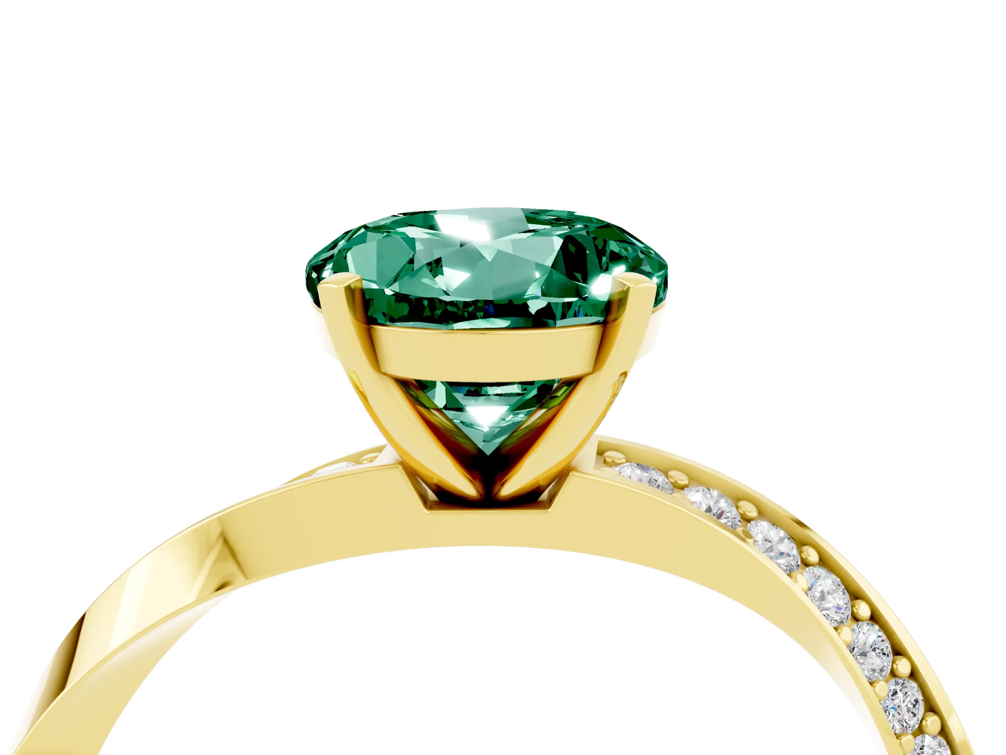 Yellow gold Round Cut Green Sapphire Engagement Ring with Side Stone Accents and Four-Prong Setting_31