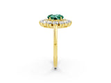 Yellow gold Round Cut Green Sapphire Floral Double Halo Engagement Ring with Prong Setting_86
