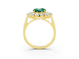 Yellow gold Round Cut Green Sapphire Floral Double Halo Engagement Ring with Prong Setting_87