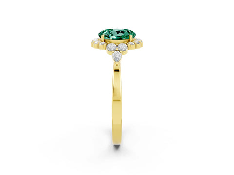 Yellow gold Round Cut Green Sapphire Halo Ring with Pear Side Stones and Prong Setting_14