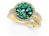 Yellow gold Round Cut Green Sapphire Halo Ring with Round Split Shank and Prong Setting_49