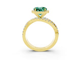 Yellow gold Round Cut Green Sapphire Halo Ring with Round Split Shank and Prong Setting_51