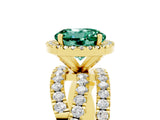 Yellow gold Round Cut Green Sapphire Halo Ring with Round Split Shank and Prong Setting_53