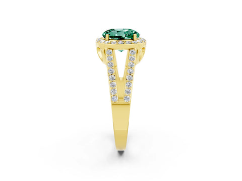 Yellow gold Round Cut Green Sapphire Halo Ring with Split Shank U-Prong Band and Four-Prong Setting_2