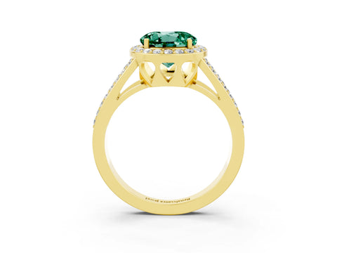 Yellow gold Round Cut Green Sapphire Halo Ring with Split Shank U-Prong Band and Four-Prong Setting_3