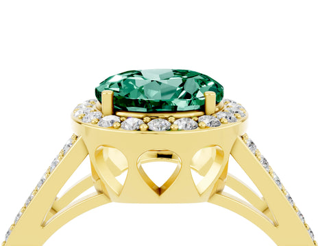 Yellow gold Round Cut Green Sapphire Halo Ring with Split Shank U-Prong Band and Four-Prong Setting_4