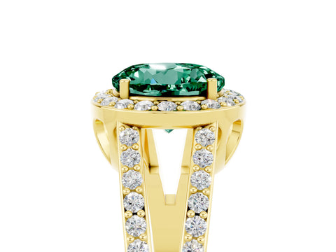 Yellow gold Round Cut Green Sapphire Halo Ring with Split Shank U-Prong Band and Four-Prong Setting_5