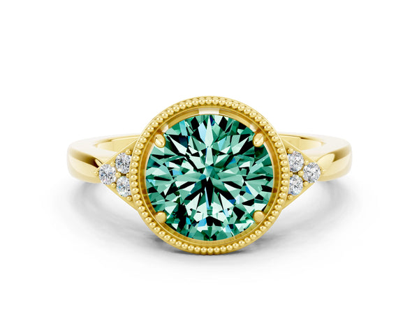 Yellow gold Round Cut Green Sapphire Halo Ring with Tapered Band and Four-Prong Setting