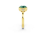 Yellow gold Round Cut Green Sapphire Halo Ring with Tapered Band and Four-Prong Setting_2