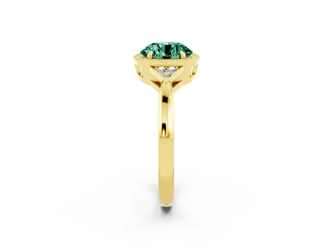 Yellow gold Round Cut Green Sapphire Halo Ring with Tapered Band and Four-Prong Setting_2