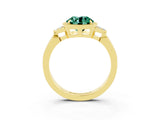 Yellow gold Round Cut Green Sapphire Halo Ring with Tapered Band and Four-Prong Setting_3
