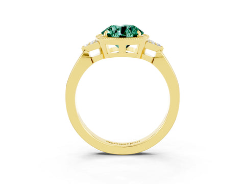 Yellow gold Round Cut Green Sapphire Halo Ring with Tapered Band and Four-Prong Setting_3