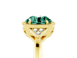 Yellow gold Round Cut Green Sapphire Halo Ring with Tapered Band and Four-Prong Setting_5