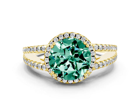 Yellow gold Round Cut Green Sapphire Halo Split Shank Engagement Ring_12