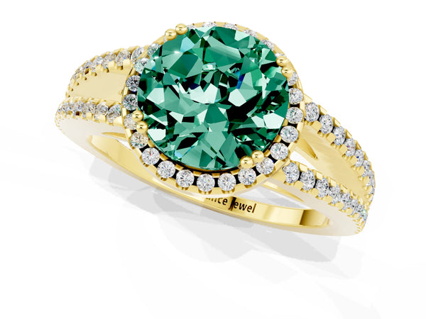 Yellow gold Round Cut Green Sapphire Halo Split Shank Engagement Ring