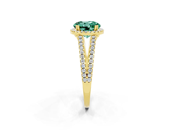 Yellow gold Round Cut Green Sapphire Halo Split Shank Engagement Ring