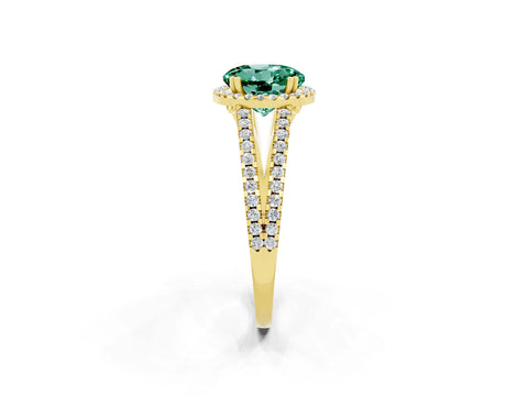 Yellow gold Round Cut Green Sapphire Halo Split Shank Engagement Ring_14