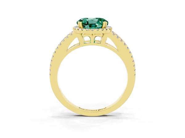 Yellow gold Round Cut Green Sapphire Halo Split Shank Engagement Ring