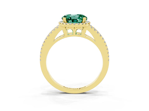 Yellow gold Round Cut Green Sapphire Halo Split Shank Engagement Ring_15
