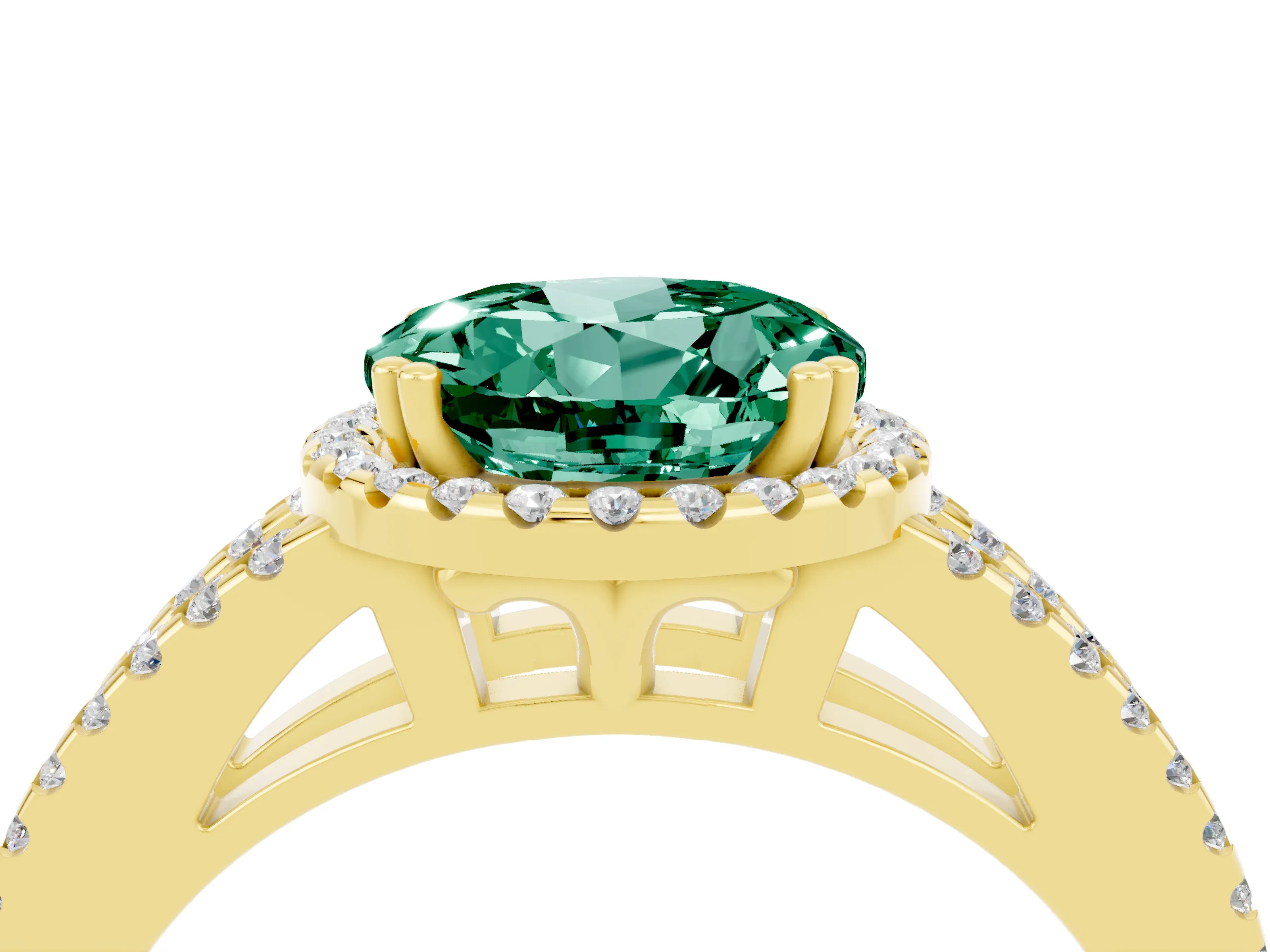 Yellow gold Round Cut Green Sapphire Halo Split Shank Engagement Ring_16