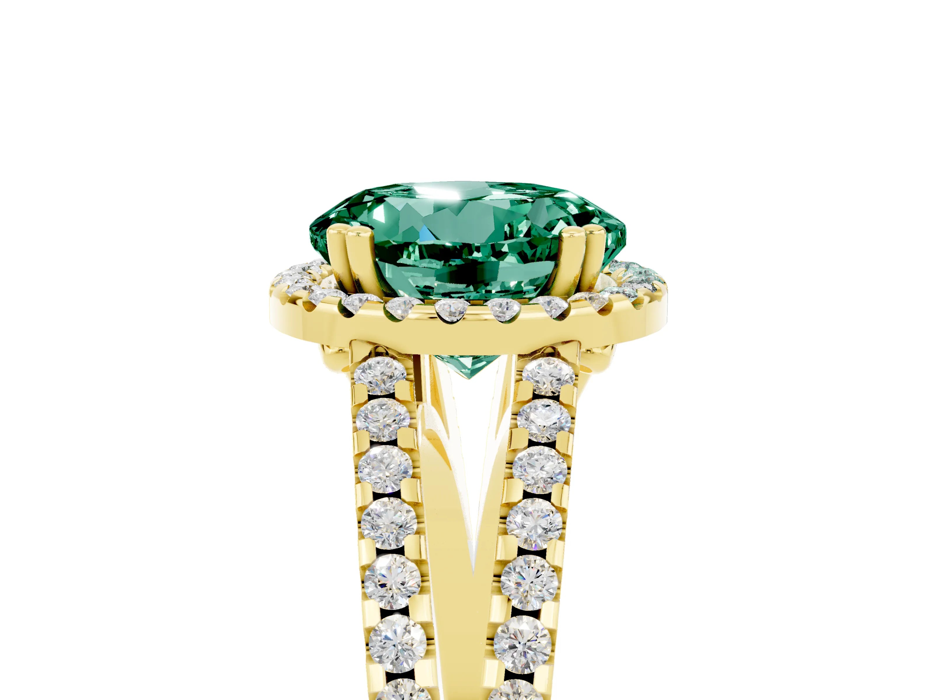 Yellow gold Round Cut Green Sapphire Halo Split Shank Engagement Ring_17