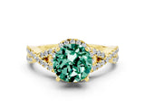 Yellow gold Round Cut Green Sapphire Halo Twist Band Solitaire Prong Setting Ring