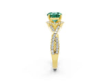 Yellow gold Round Cut Green Sapphire Halo Twist Band Solitaire Prong Setting Ring_2