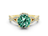 Yellow gold Round Cut Green Sapphire  Halo Twist Band Solitaire Prong Setting Ring_24
