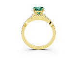 Yellow gold Round Cut Green Sapphire  Halo Twist Band Solitaire Prong Setting Ring_27