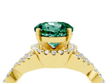 Yellow gold Round Cut Green Sapphire  Halo Twist Band Solitaire Prong Setting Ring_28