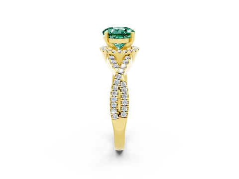 Yellow gold Round Cut Green Sapphire Halo Twist Band Solitaire Prong Setting Ring_2