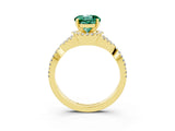 Yellow gold Round Cut Green Sapphire Halo Twist Band Solitaire Prong Setting Ring_3