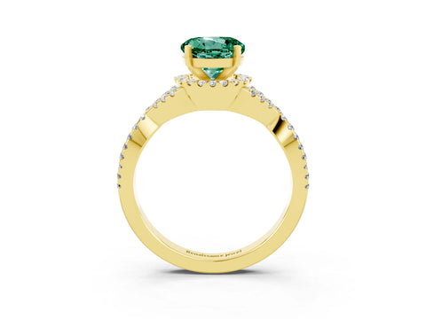 Yellow gold Round Cut Green Sapphire Halo Twist Band Solitaire Prong Setting Ring_3