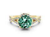 Yellow gold Round Cut Green Sapphire  Halo Twist Band Solitaire Prong Setting Ring_42