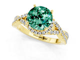 Yellow gold Round Cut Green Sapphire  Halo Twist Band Solitaire Prong Setting Ring_43
