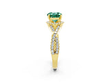 Yellow gold Round Cut Green Sapphire  Halo Twist Band Solitaire Prong Setting Ring_44