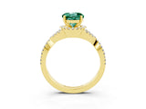 Yellow gold Round Cut Green Sapphire  Halo Twist Band Solitaire Prong Setting Ring_45