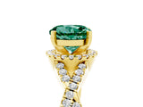 Yellow gold Round Cut Green Sapphire Halo Twist Band Solitaire Prong Setting Ring_5
