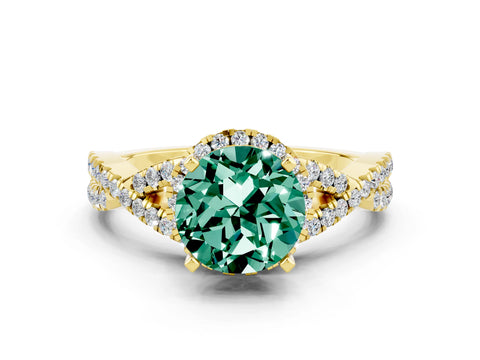 Yellow gold Round Cut Green Sapphire Halo Twist Band Solitaire Prong Setting Ring