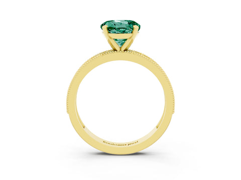 Yellow gold Round Cut Green Sapphire Milgrain Pavé Engagement Ring with Four-Prong Setting_3