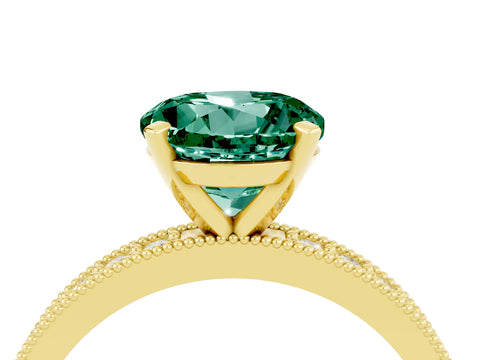 Yellow gold Round Cut Green Sapphire Milgrain Pavé Engagement Ring with Four-Prong Setting_4