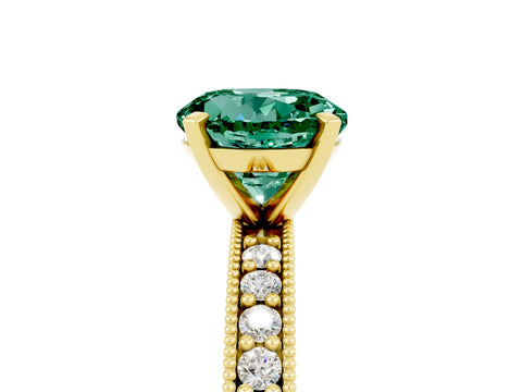 Yellow gold Round Cut Green Sapphire Milgrain Pavé Engagement Ring with Four-Prong Setting_5