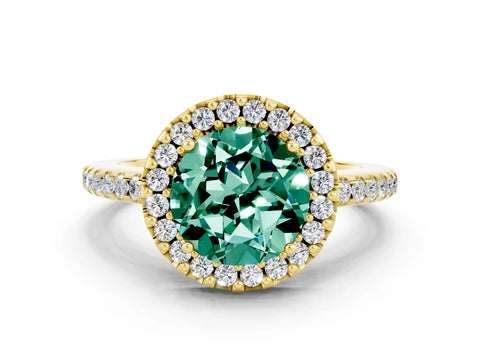 Yellow gold Round Cut Green Sapphire Pavé Halo Ring with Four-Prong Setting_12